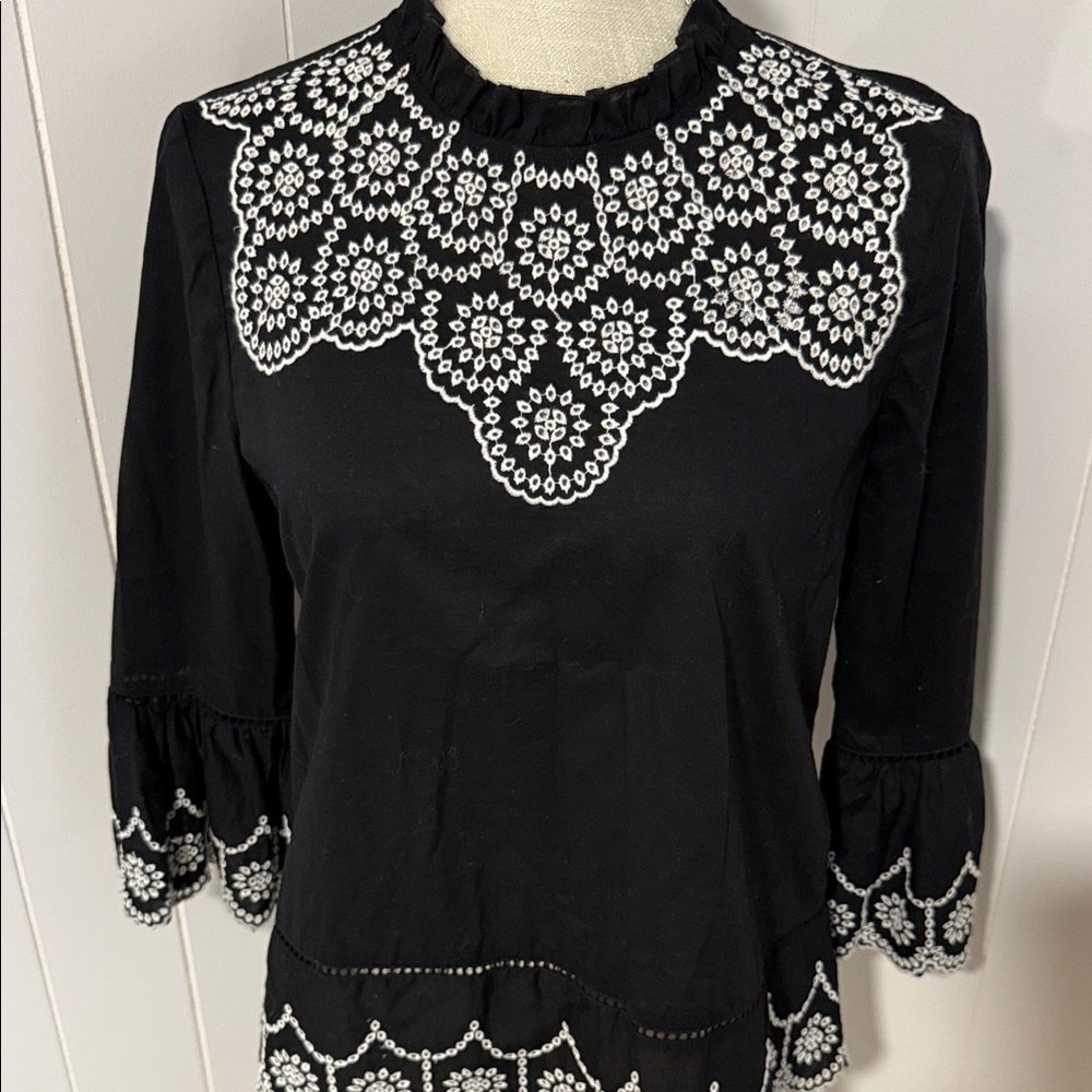 GAP Black Blouse with White Lace Accents - Picture 2 of 7